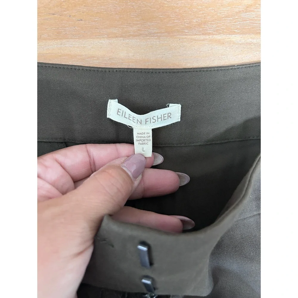 Eileen Fisher Womens Olive Brown Organic Cotton Stretch Straight Leg Pants Sz L
